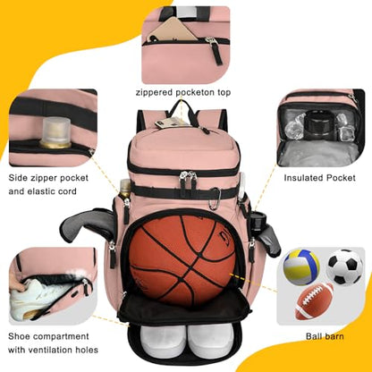 Goloni Basketball Backpack,Large Sports Bag with Ball Compartment & Shoe Compartment, Best for Basketball, Soccer - color: Meat pink