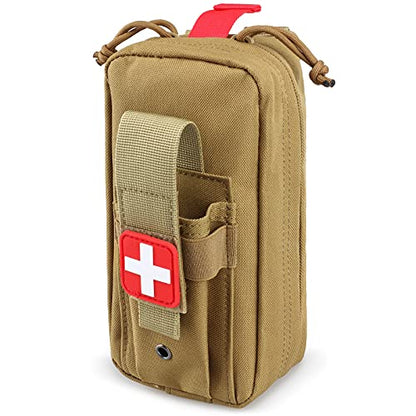 Tactical MOLLE Medical Pouch, Rip-Away EMT First Aid Pouch IFAK Trauma Kit Everyday Carry Survival Bag Include Cross Patch - color: Khaki