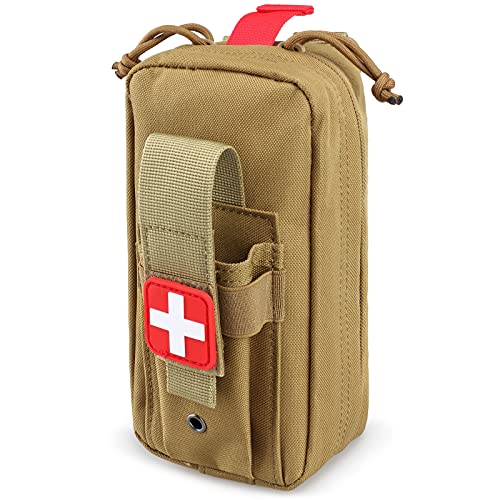 Tactical MOLLE Medical Pouch, Rip-Away EMT First Aid Pouch IFAK Trauma Kit Everyday Carry Survival Bag Include Cross Patch - color: Khaki