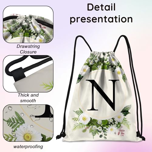 Initial Letter Drawstring Backpack String Sports Gym Bags Waterproof Sackpack Cute for Men Women Beach (13"×17") (Letter-N) - color: Letter-n