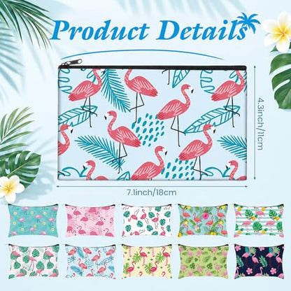 Reginary 20 Pcs Makeup Bags Gifts for Women Canvas Cosmetic Bags with Zipper Bulk Gift for Women Travel Purse Organizer Pouch Accessory, Toiletry Large Capacity, 7 x 4.3 Inch(Flamingo) - style: Flamingo