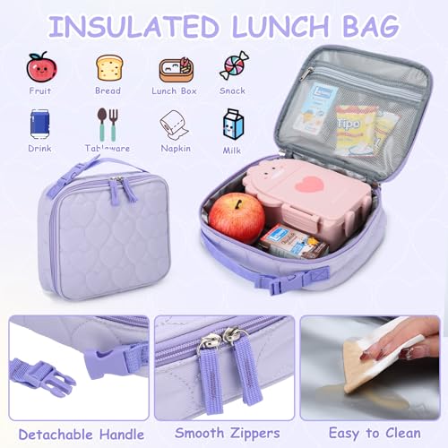 Chase Chic Toddler Backpack for Girls, Puffer Cute Lightweight Preschool Backpack with Lunch Box Set for Daycare Travel Kids Age 3-6,Purple Heart - color: Purple Heart