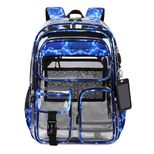 Clear Backpack for School,Transparent Backpack Stadium Events,Heavy Duty Clear Bookbag for Girls,Boys,Work,Sport Blue Lightning - color: Blue Lightning