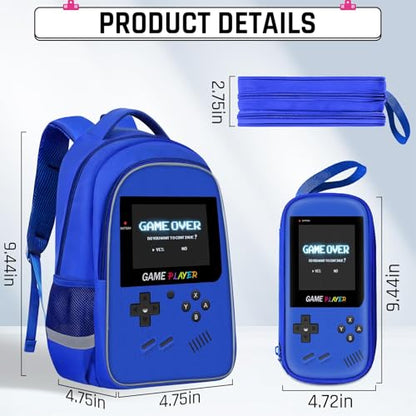 Backpack for School Boys,3pcs Boys Backpack and Lunch Box Set for Elementary Middle School, 17″ Video Game Bookbag for Ages 6-18 Kids Children Teens - color: Game Backpack Set-blue