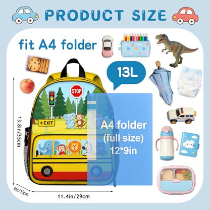 Toddler Backpack for Kids 4-6 – Jungle Safari Animal Kids Backpack, Wild Preschool Kindergarten Daycare Bag with Padded Straps & Chest Clip, Small Backpack for Kids Travel & Outdoor Fun - color: Cute Jungle Drive-through Animal Tour