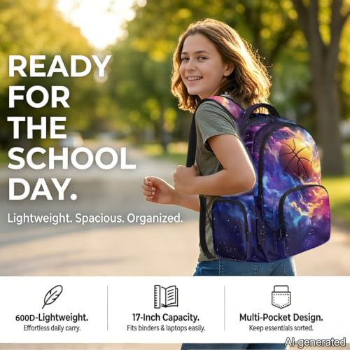 Suobstales Basketball Cloud Print Kids Backpack for School Girls Boys Heavy Duty Backpack Student Bookbag Schoolbag Shoulder Bags College Travel Lightweight Book Bag with Zipper Pocket - color: Basketball Cloud