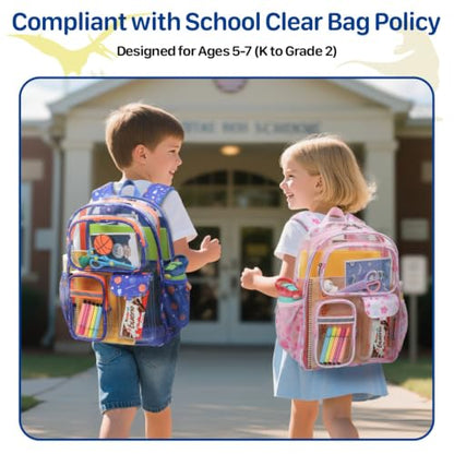Bagseri Clear Backpack for Boys, 15 Inch Heavy Duty Kids Transparent Bookbag for School Kindergarten to 2nd Grade, Fits 12.5 Inch Folders, High Visibility Reflective Strips, Blue Basketball - color: 1pcs, A-blue Basketball, style: Backpack