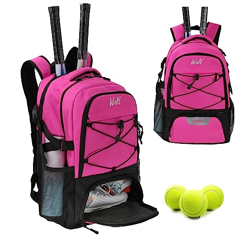 WOLT Tennis Bag - Large Tennis Racket Backpack for Men & Women - Ventilated Shoe Compartment - Holds 2 Rackets - color: Pink