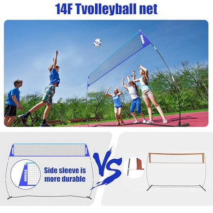 Volleyball Net, 14FT Portable Volleyball Net for Backyard, Adjustable Height and Instant Setup, Professional Freestanding Training Practice Set for Indoor and Outdoor with Carry Bag