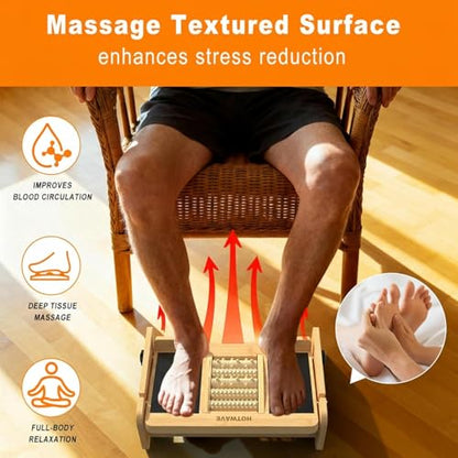 HOTWAVE Slant Board for Calf Stretching with Foot Massage Roller, Calf Stretcher Slant Board for Exercise, Portable Adjustable Bamboo Incline Slantboard for Ankle Knees Leg Physical Therapy Equipment