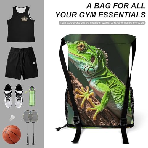 Fitness Drawstring Backpack Waterproof Gym Bag Green Geckos Lightweight Dry And Wet Separation Swim Bag
