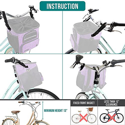 PetAmi Dog Bike Basket, Soft-Sided Ventilated Dog Bike Carrier Backpack, Pet Bicycle Basket for Bike Handlebar, Small Medium Puppy Cat Kitten Car Booster Seat with Safety Strap, Max 18 lbs, Purple - color: Purple