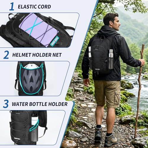 Blue Quartz Hydration Backpack with 2L Water Bladder, 18L Hiking Backpack for Women Men, Lightweight Water Pack with Phone Pocket for Quick Access, Hydration Pack for Cycling, Running, Biking - color: Black