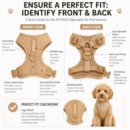 Premium No-Pull Dog Harness Soft Neoprene & Breathable Mesh Vest with Front & Back Clip D-Rings Adjustable Lightweight Walking Harness for Puppies, Small & Medium Dogs (Beige, XXS) - color: Beige, size: XXS: Neck=9.1-13'', Chest=10.6-14.6''