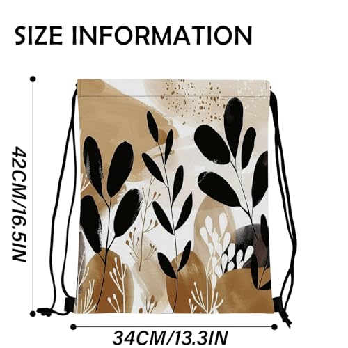 Drawstring Backpack Draw String Bag Waterproof for Sports Gym Beach Travel Cute Aesthetic Sackpack Men Women (13"×17")-Brown Leaf - color: S-25-brown Leaf