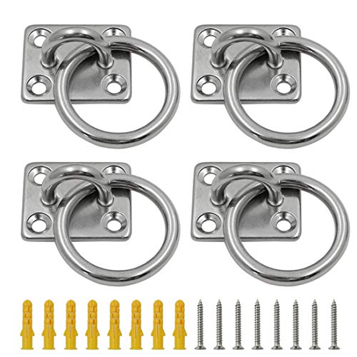 4Pcs M5 Rectangle Pad Eye Plate with Ring Hook, Ceiling Hooks Wall Mount Bracket, Heavy Duty Stainless Steel Anchor Mount for Yoga Swings Hammocks/Boat Rigging/Suspension Training Straps - size: M5 (Rectangle Pad Eye)