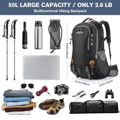 G4Free 50L Hiking Backpack Waterproof Daypack Outdoor Camping Climbing Backpack with Rain Cover for Men Women - color: Black01