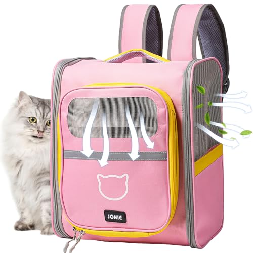 Vivicreate Cat Backpack Carrier for Dogs and Cats Kittens Rabbits, Foldable Mesh, Cat Carrier Backpack 15 Lbs, Pet Backpack Carrier for Walking, Camping and Cycling (Pink) - color: Pink