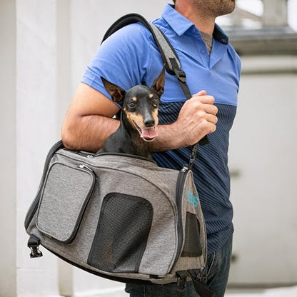 Sherpa 2-in-1 Backpack Travel Pet Carrier, Airline Approved & Guaranteed On Board - Gray, Medium - size: 17.0"L x 10.5"W x 11.0"H, style: Duffel Pet Backpack