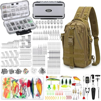 WinnerWhy 484 Pcs Fishing Tools Accessories Kit Include Fish Backpack Fish Hook Lures Hook Remover Lip Gripper for Men Women Fishing Gifts (Brown) - color: Brown