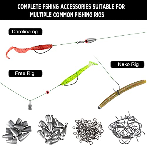 PLUSINNO 253/387pcs Fishing Gear Accessories Kit, Fishing Tackle Box with Tackle Included, Fishing Hooks, Fishing Weights Sinkers, Spinner Blade, Fishing Equipment for Bass Trout Bluegill Crappie - color: 387pcs Fishing Accessories Kit