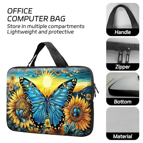 14 15 15.4 15.6 inch Laptop Handle Bag Computer Bag, Pouch Holder Notebook Sleeve Cover Soft Case Compatible for Dell,Lenovo,Toshiba HP, Asus Notebook-Blue Butterfly Sunflower - color: Blue Butterfly Sunflower
