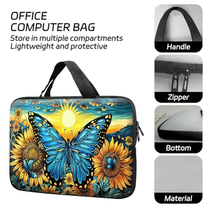 14 15 15.4 15.6 inch Laptop Handle Bag Computer Bag, Pouch Holder Notebook Sleeve Cover Soft Case Compatible for Dell,Lenovo,Toshiba HP, Asus Notebook-Blue Butterfly Sunflower - color: Blue Butterfly Sunflower