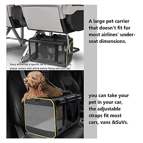 GAPZER Cat Carriers for Large Cats 20 lbs+ Soft Pet Carrier for Small Dog/Durable 2 Kitty Travel Bag/Medium Big Cats Puppy 15 Pounds/Softside Cat Carrier Large - color: Black-Yellow