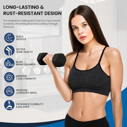 Neoprene Hexagon Dumbbells with Cast Ergo Handle (1 to 15lbs Pack of 1, 2, 4) | Durable Anti-Slip Exercise & Fitness Strength Training Free Weights for Home Gym | Black | For Men & Women - color: Black-15Lb pack of 4