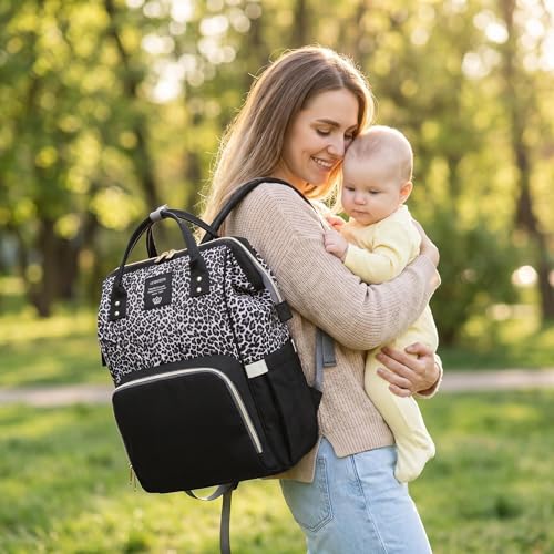 Leopard Print Diaper Bag Backpack Multi-Function Diaper Bag for Baby Care Waterproof Travel Baby Bag for Mom Brown - color: A-cheetah Coffee