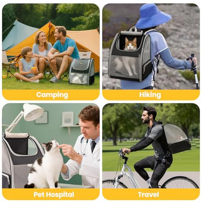 Conlun Cat Backpack Carrier for Small Dogs and Cats Fit Up to 15 Lbs,Small Dog Backpack, Foldable with 3-Side Mesh Windows, Pet Carrier for Travel & Hiking Friendly，Gray - color: Grey