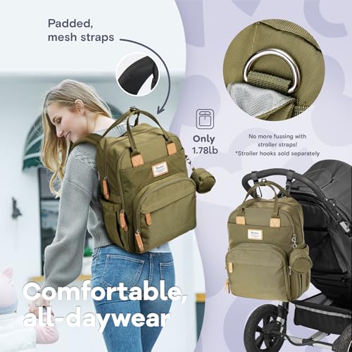 RUVALINO Diaper Bag Backpack - Multifunction Travel Back Pack Maternity Baby Changing Bags, Diaper Changing Totes, Large Capacity, Waterproof and Stylish, Baby Travel Essential, Army Green - color: Military Green