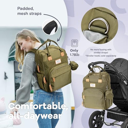 RUVALINO Diaper Bag Backpack - Multifunction Travel Back Pack Maternity Baby Changing Bags, Diaper Changing Totes, Large Capacity, Waterproof and Stylish, Baby Travel Essential, Army Green - color: Military Green