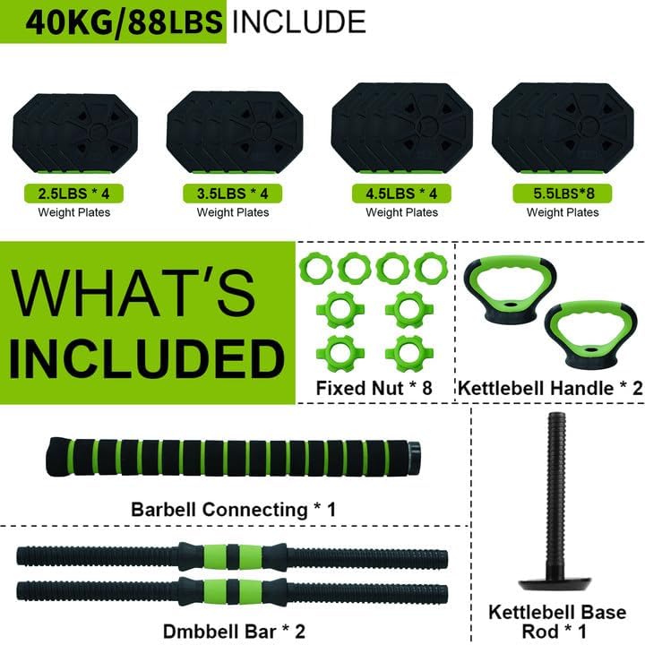 4-in-1 Adjustable Dumbbell Set, 30/44/66/88 Lbs Free Weights Set with Connector, Fitness Exercise Equipment Used As Kettlebells, Barbell, Push Up Stand, Weights Set for Home Gym Suitable Women/Men - size: 88 Lbs Standard