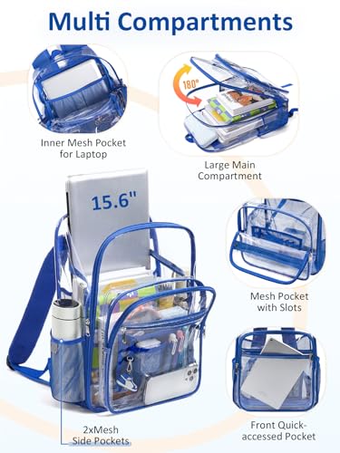 Extra Large Clear Backpack with TSA Lock, Heavy Duty Transparent See Through Clear Bookbag for College, Work, Travel, Casual Sport, Blue - color: Blue