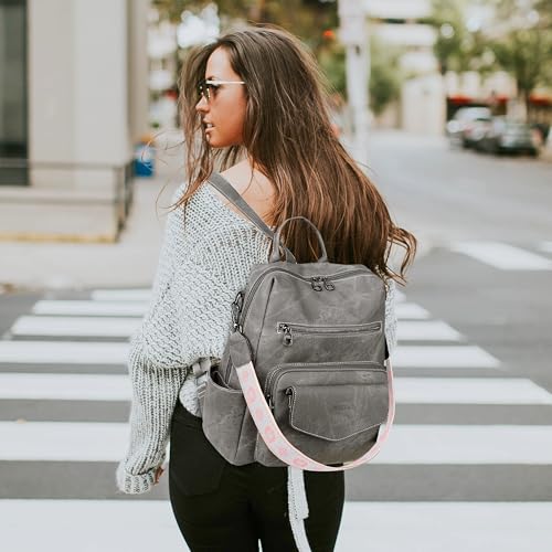WYFJNX Backpack Purse for Women PU Leather Backpack Ladies Fashion Handbag Designer Shoulder Bag Small Travel Bag Grey - color: Grey
