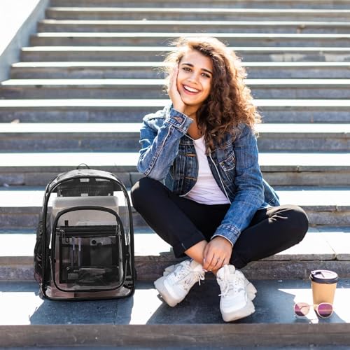 Telena Clear Backpack with Multi-pockets, Heavy Duty TPU Transparent Bag with Reinforced Straps, Large See Through Bookbag for College, Work - Black - color: 1-black