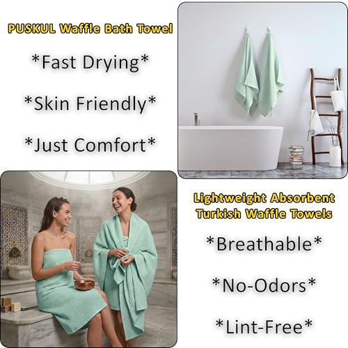 PÜSKÜL Natural 100% Turkish Cotton Waffle Bath Towels Set of 2-Piece | 32x63 inch Extra Large Absorbent Quick-Dry Lightweight Spa Towel | Luxury Sauna Accessories (Ice Green Bath Towels - Pack of 2) - color: Ice Green