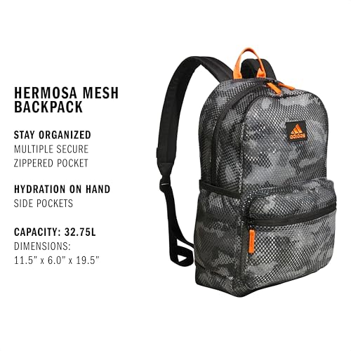 adidas Hermosa Mesh See-Through Backpack – Festival Concert Stadium Beach Bag, 29L, Camouflage Carbon/Impact Orange/Black/2, OSFA - color: Camouflage Carbon/Impact Orange/Black/2
