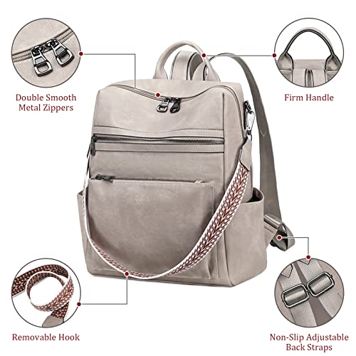 AGLOD Leather Backpack Purse for Women Designer Ladies Shoulder Bag Fashion Faux Work Travel Handbags - color: Kcus22001-grey