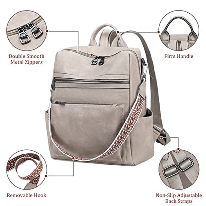 AGLOD Leather Backpack Purse for Women Designer Ladies Shoulder Bag Fashion Faux Work Travel Handbags - color: Kcus22001-grey