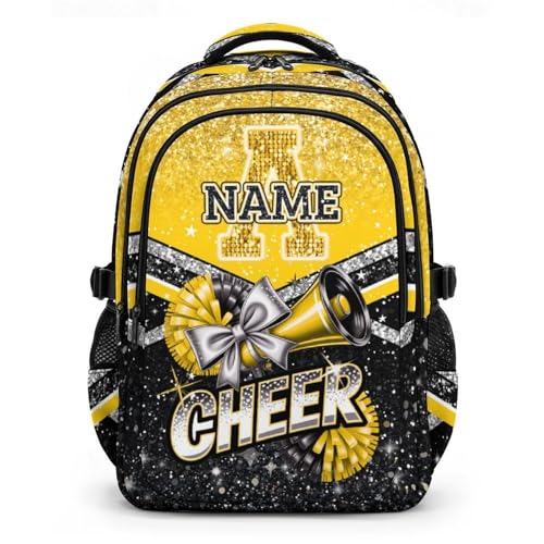 Personalized Cheers Backpacks for Girls 3-8, 17 Inch Large Capacity Cheerleader Initial Bookbag for Elementary Middle School Travel - color: Yellow