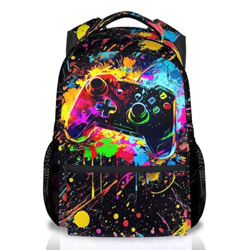 Boys Backpack, 17 Inch Gamer School Bag for Kids Teens; Large Capacity Video Game Bookbag Featuring Multiple Internal Organizer Pockets for Elementary and Middle School - color: Black