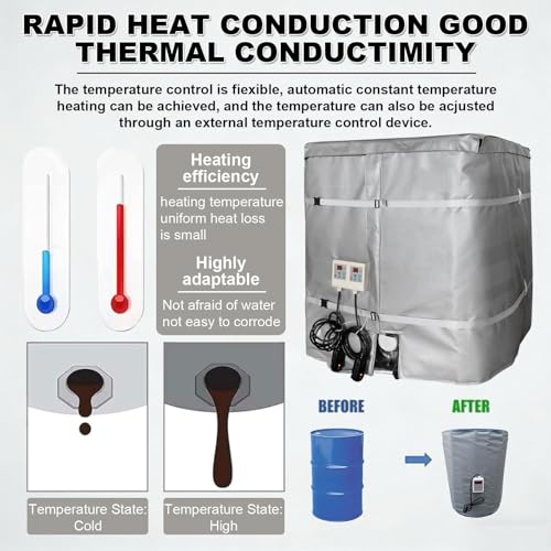 Professional 275-Gallon IBC Tote Heating Blanket – 4000W Fast Heating Electric Heater Jacket, Adjustable 120°C, Fast & Even Heat, Fireproof Silicone, Waterproof - color: Black