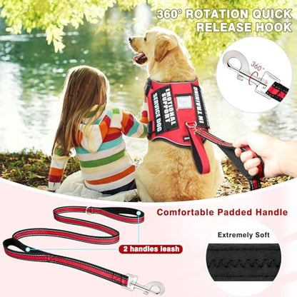 Service Dog Vest Harness and Leash Set+10 Patches,No Pull&Adjustable Reflective Dog Harness with Soft Padded Handle for Training/Everyday,Fit Small/Medium/Large/Extra-Large Dogs(Red XL) - color: Red, size: Extra-large