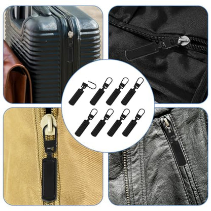 8 Pcs Black Zipper Pull Replacement for Jacket Zipper Slider Replacement for Small Hole Head Handle Zippers Detachable Zipper Pull Tab Repair Kit for Clothing Coat Luggage Backpack Suitcase Boot Purse