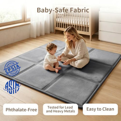 Goyuu Foldable Baby Play Mat for Floor, 50x50 Playpen Mat,Super Soft Velvet 0.8" Thick Cushioned Baby Tummy Time Mat, Non-Slip Water-Resistant Easy Clean Foam Playmat for Baby,Grey - color: Grey
