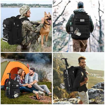 Legestori 25L Military Tactical Bag Backpack for Men, Heavy Duty Molle Daypack 3 Day Bug Out Backpacks Molle Army Large Rucasack Travel Hiking With Bottle Holder (Black) - color: Black