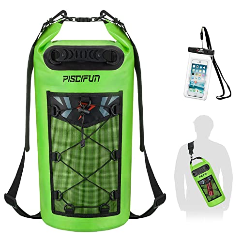 Piscifun Dry Bag, Waterproof Floating Backpack 10L/20L/30L/40L with Waterproof Phone Case for Boating, Kayaking, Fishing - color: Light Green, style: 10l