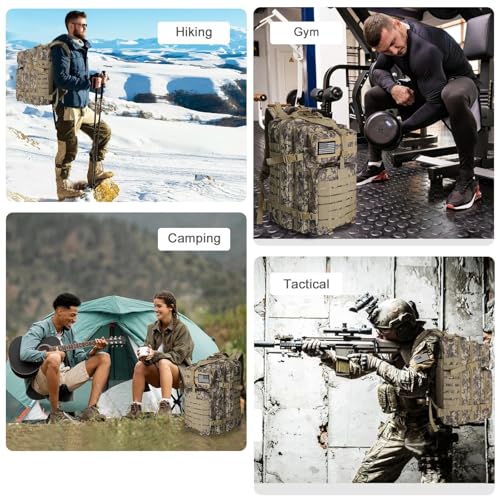 WOLT Military Tactical Backpack for Men 45L Molle Backpack 3 Day Assault Pack Bug Out Bag, Heavy Duty Rucksack for Hiking Gym, Camouflage Khaki - color: Camouflagekhaki